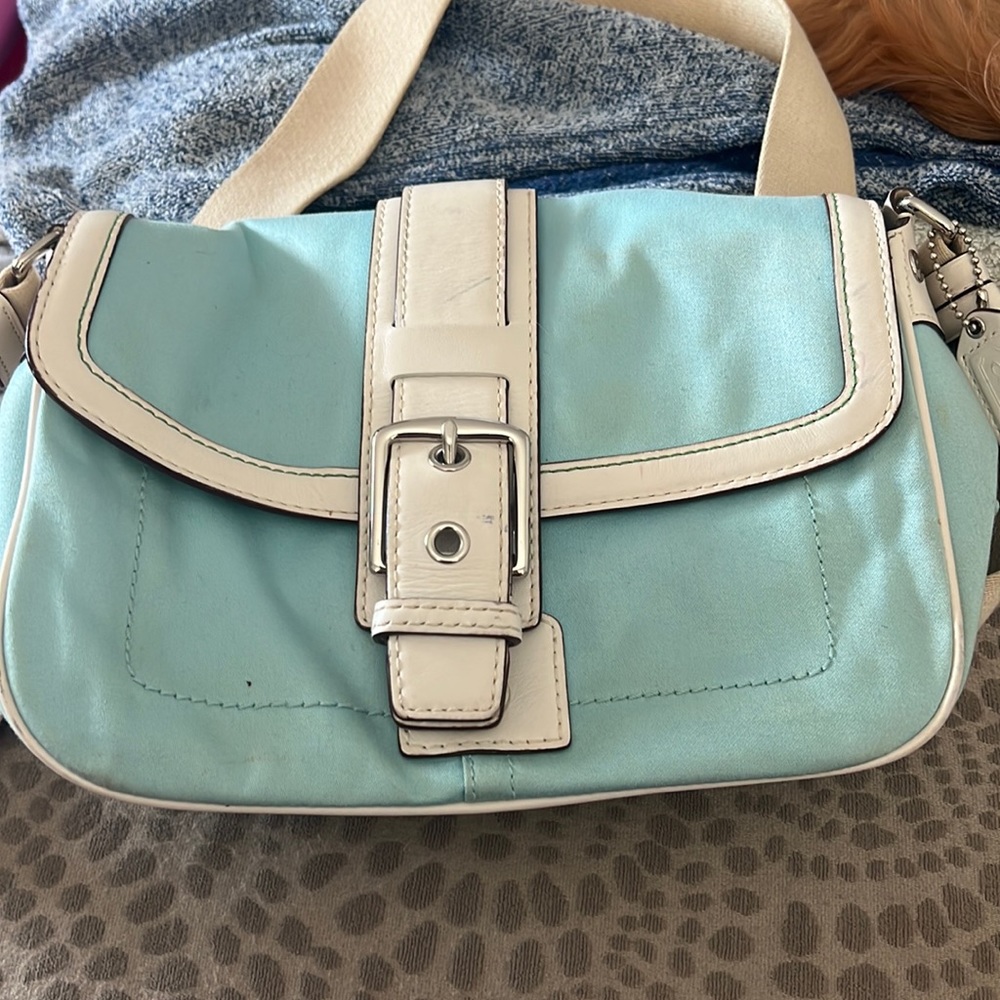 Vintage blue and green coach medium crossbody bag